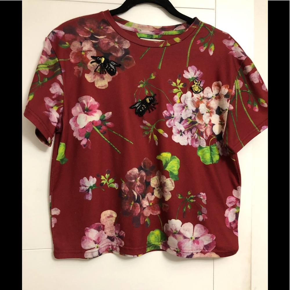 Gucci Red Floral Short Sleeve Tee